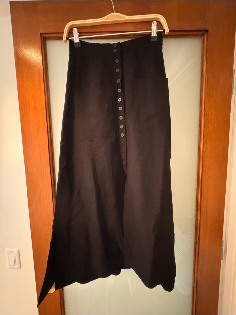 Asymmetrical Black Button-Front Maxi Skirt